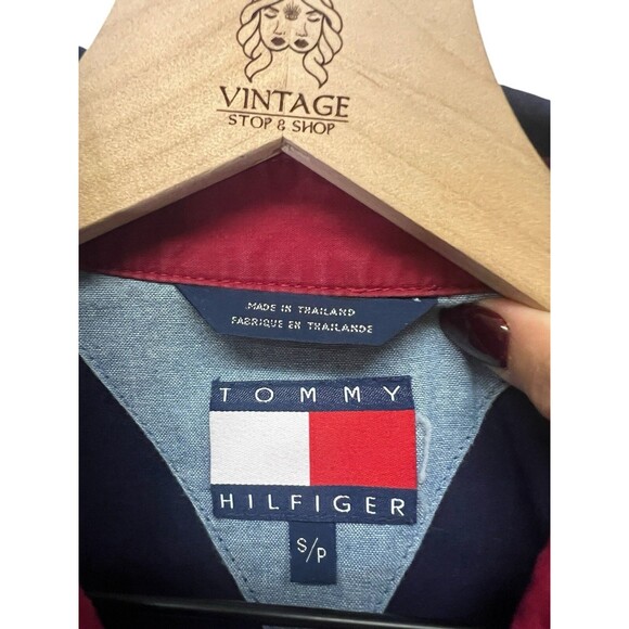 Vintage Tommy Hilfiger Men's Full Zip Jacket Stripe Crest Logo 100% Cotton Small - Picture 7 of 16